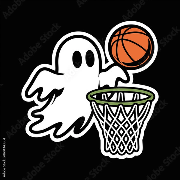 Obraz Cute Ghost Playing Basketball Illustration