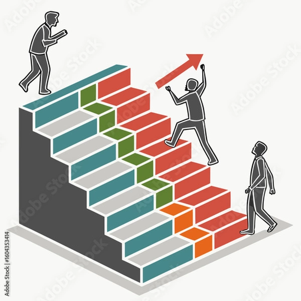 Fototapeta Businessman Running on Stairs – Success, Growth, and Career Progress Concept Illustration for Business Presentations, Corporate Goals, Leadership, and Achievement Designs

