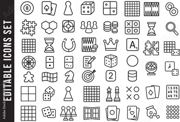 Fototapeta An Editable Set of Black and White Line Art Icons for Board Games and Tabletop Hobbies