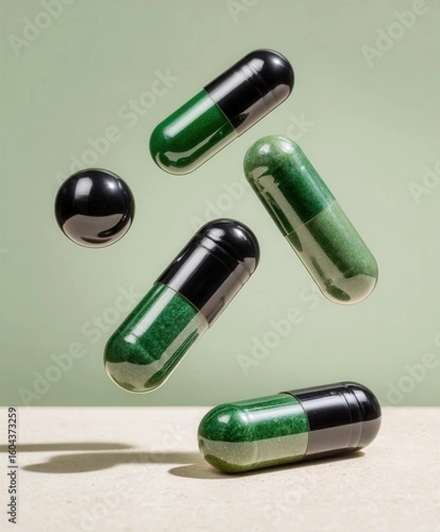 Fototapeta Floating capsules pastel background