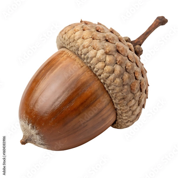 Fototapeta Brown Acorn With Textured Cap And Stem isolated on a transparent background oak nut