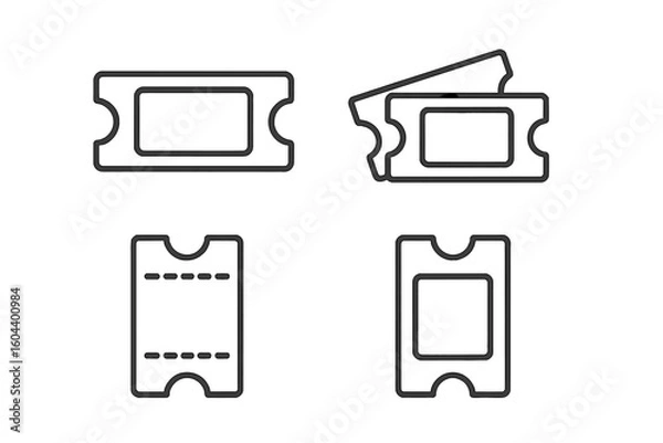 Fototapeta Ticket icon set with 4 thin linear symbols, collection of template tickets and coupons for website, mobile app, event entry, admission, and discount voucher vector illustrations