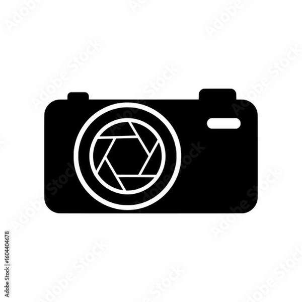 Obraz photo camera icon vector , A black and white graphic of a camera with a lens aperture illustration
