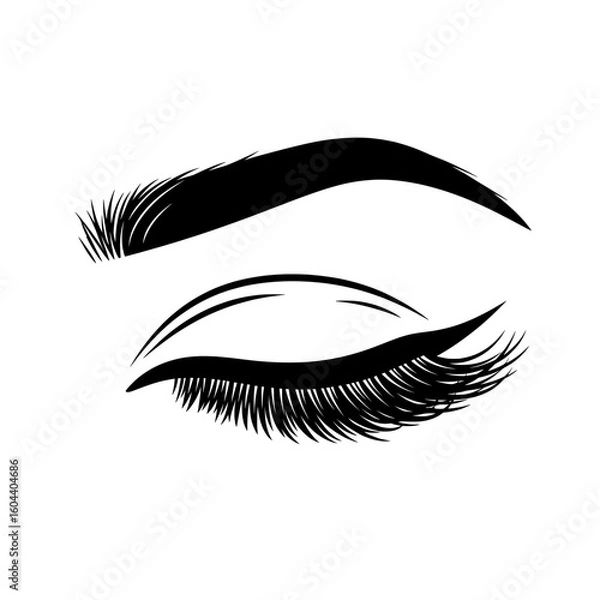 Obraz eyelashes vector icon, a closed eye with long eyelashes and a thick eyebrow above