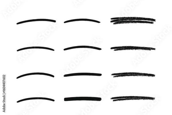 Fototapeta Hand drawn underline set. Black marker brush strokes collection. Scribble lines for text emphasis and highlighting. Doodle dividers and borders. Vector graphic art elements.