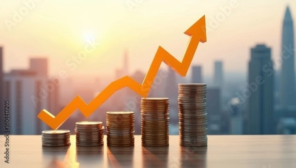 Fototapeta Business graph with stacked gold coins showing financial growth