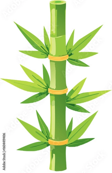 Fototapeta Zen & Feng Shui Design Elements,Japanese transparent background PNG, Printable Sticker for Lucky Charm & Nature Decor,Golden Bamboo with Green Leaves and Stars, Decorative,Green bamboo illustration