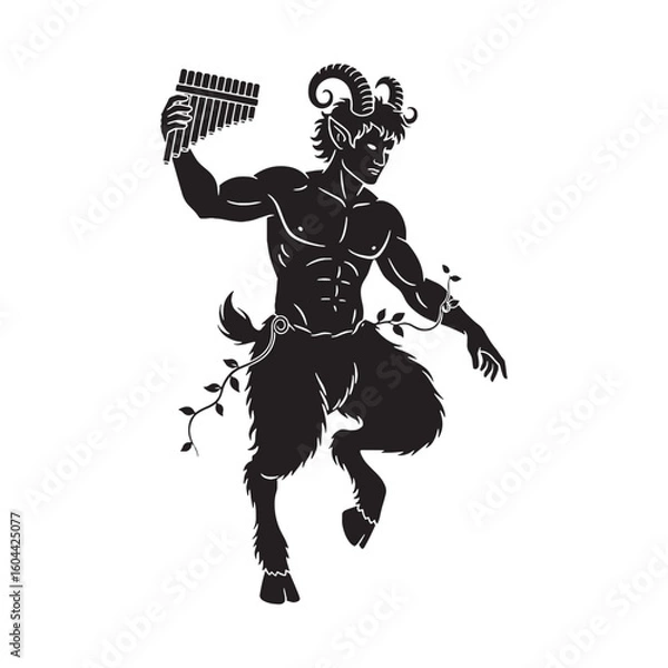 Fototapeta Mischievous Pan digital black silhouette, showcasing his distinctive and playful form – Pan silhouette – Pan Vector – Silhouette of Pan – Greek god vector

