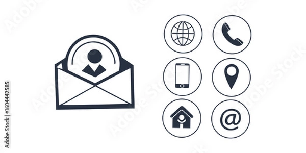 Fototapeta Website icon collection. Business contact details icons. Get in touch icon set. Communication symbols for contact info.