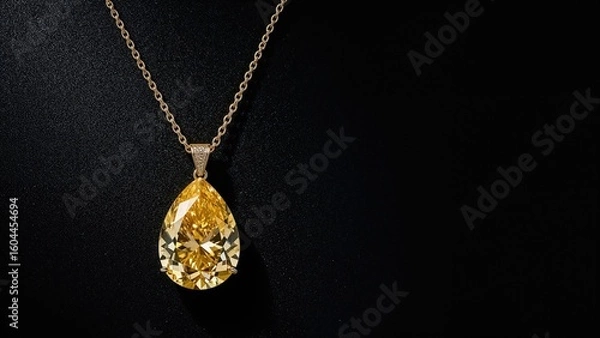 Obraz Black background highlighting a yellow pear-shaped diamond necklace