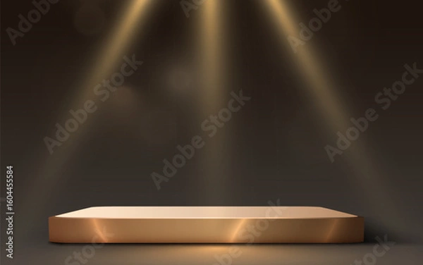 Fototapeta Luxury golden podium scene background. Product presentation, mock up, winner podium, stage pedestal or platform. Vector illustration
