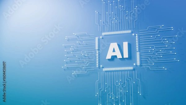 Obraz 3D Blue AI Network Nodes