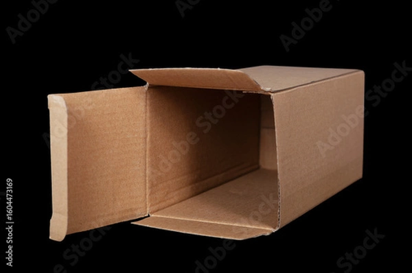 Fototapeta open cardboard box isolated on black background