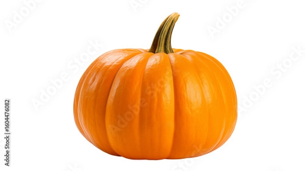 Fototapeta Vibrant orange pumpkin with green stem, perfect for autumn holiday decorations and harvest events isolated on white or transparent png.