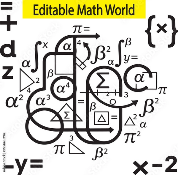 Fototapeta Editable math formula vector design, equation elements, algebra and geometry layout, perfect for math book first page, academic covers, science posters, educational content, EPS math world artwork