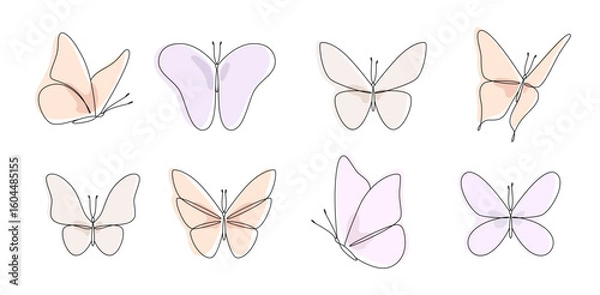Fototapeta A set of elegant butterflies on a white background. Vector.
