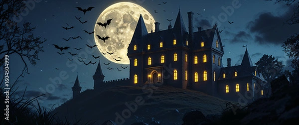 Fototapeta Gothic Castle Under Full Moon