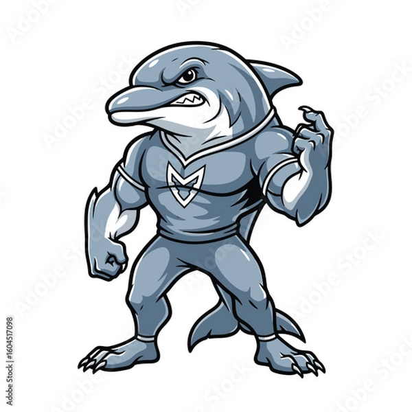 Obraz Cartoon dolphin mascot, powerful stance, aggressive pose.