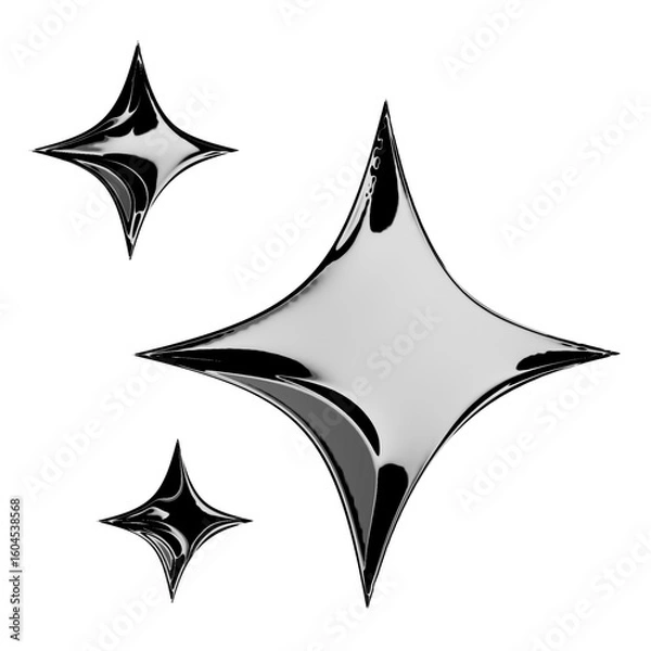 Fototapeta 3D sparkles emoji icon, shiny flashes of three cluster star yellow vector illustration