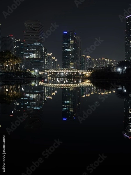 Fototapeta Park in Incheon beautiful night view and buildings