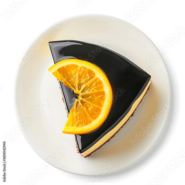Fototapeta Slice of Chocolate Orange Cake on a White Plate