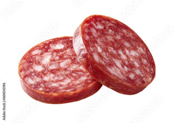 Fototapeta Close-up of two slices of cured salami