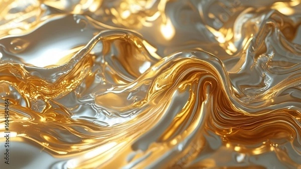 Fototapeta Abstract Gold Liquid Motion with Glowing Energy