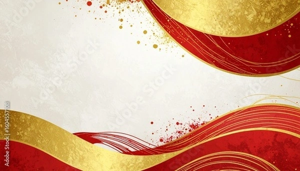 Obraz 金と赤の優雅で抽象的な背景素材（お祝い、寿、年賀状素材）