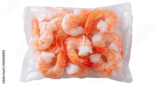 Obraz Top view of Plastic bag of frozen shrimp isolated on white background