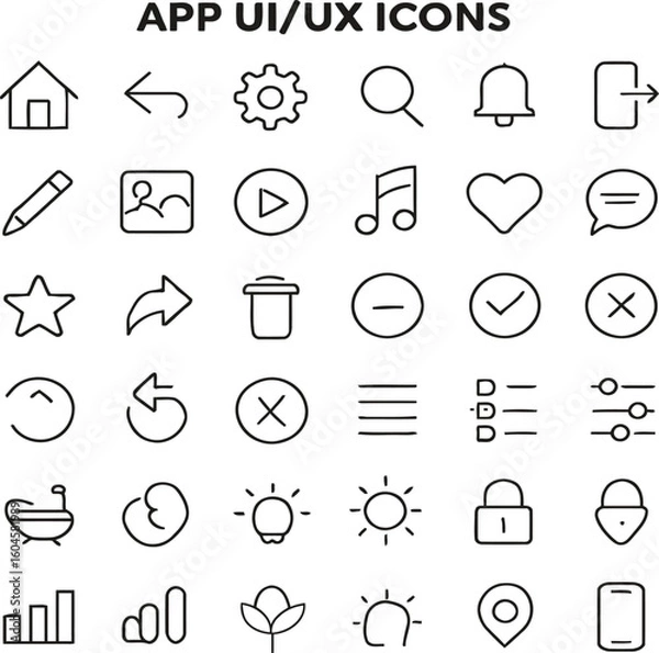 Fototapeta Minimal UI UX App Icon Set – Line Style Mobile and Web Interface Symbols