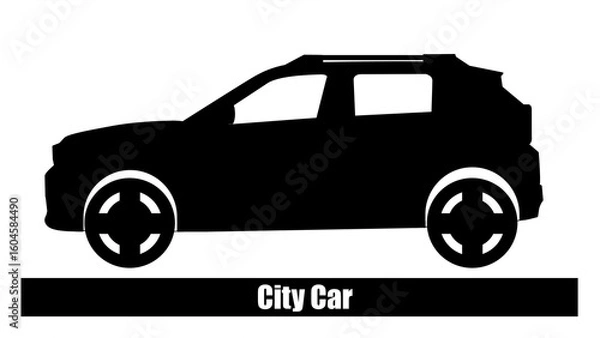 Fototapeta A city car is a small car designed specifically for use in urban areas. It is made in a black silhouette version with a white background.