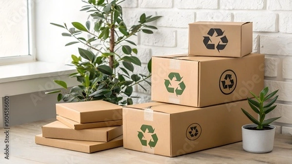 Obraz cardboard boxes on a wooden floor