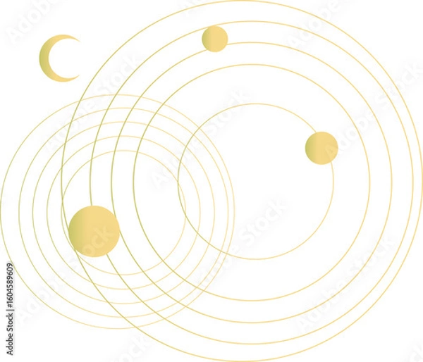 Fototapeta 天体の軌跡と金色の宇宙の線画マーク素材