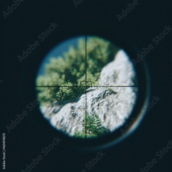 Fototapeta Sniper scope view with tactical overlay, clean visual