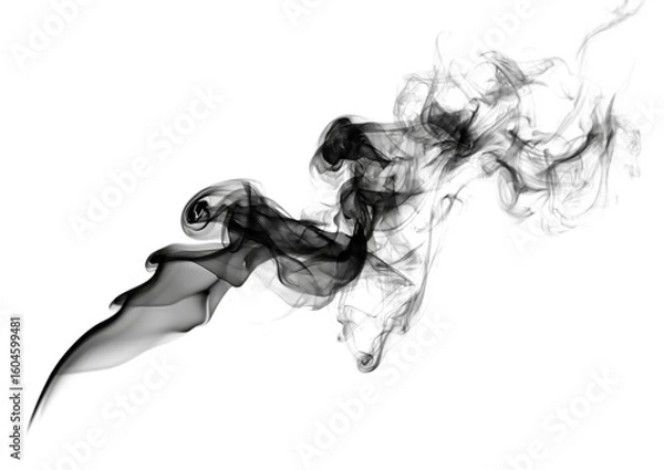 Fototapeta Wispy black smoke trails isolated on transparent background