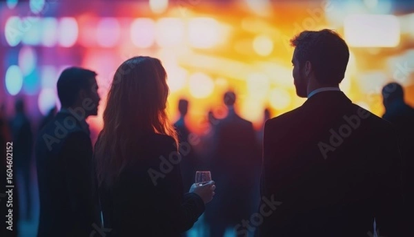 Fototapeta Elegant Evening Gathering: A Stylish Affair Illuminated by Vibrant Lights and Engaging Conversations