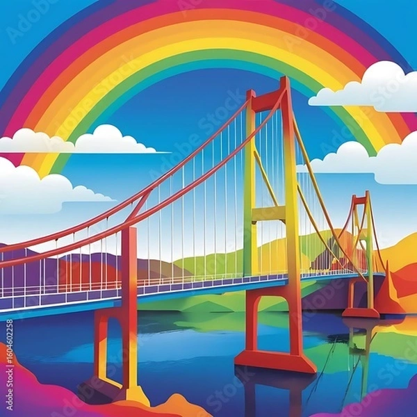 Obraz bridge goldem river sunset