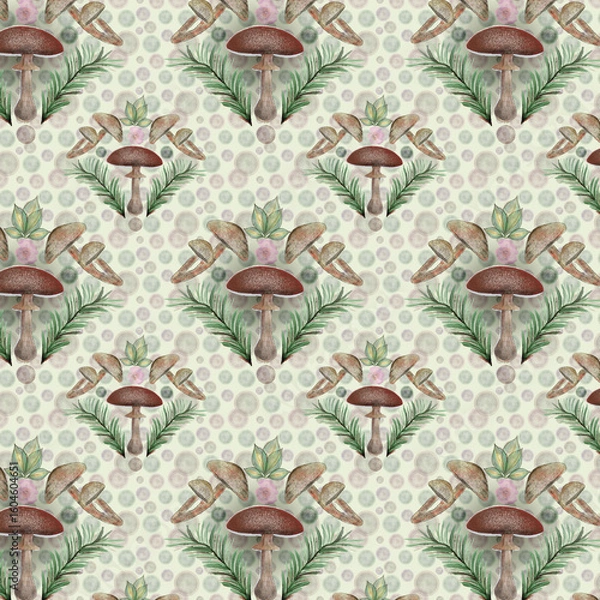 Obraz Scandinavian Folk Art Pattern Mushroom Forest