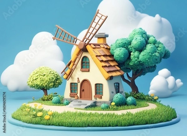 Obraz Cartoon Windmill House