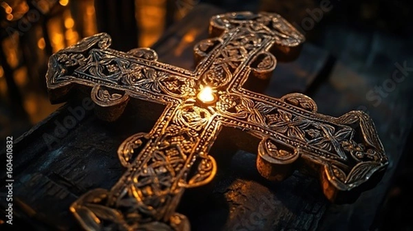 Obraz Ornate Cross with Candlelight