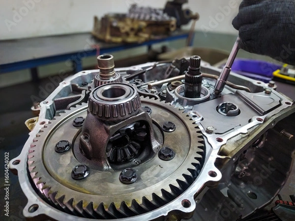 Obraz automatic transmission of a petrol car being dismantled for repair