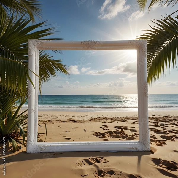 Fototapeta Tropical Beach Frame View with Palm Trees and Sunny Sky