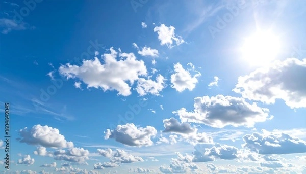 Fototapeta Bright sky with puffy white clouds