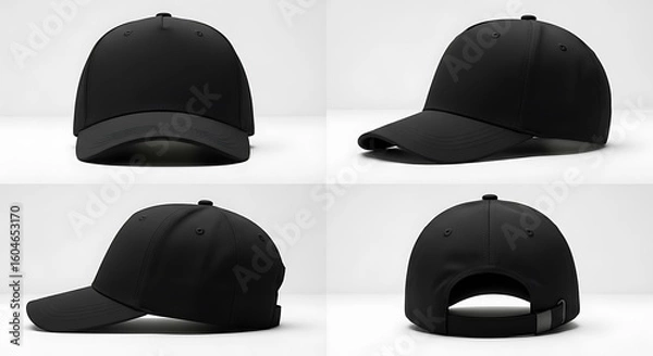 Obraz A black baseball cap is shown from multiple angles