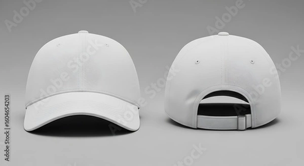 Obraz A plain white baseball cap is presented from the front and back
