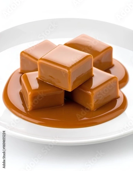 Obraz Toffee square with caramel on a white plate