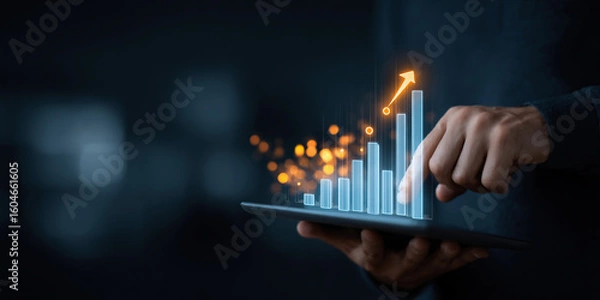Fototapeta Stock market analytics and business growth, professional reviewing financial reports, investment performance, and rising stock charts, representing business strategy and wealth management.