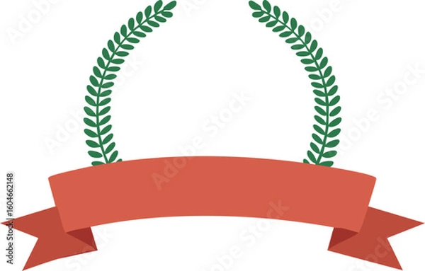Obraz vector illustration of a red ribbon banner with laurel