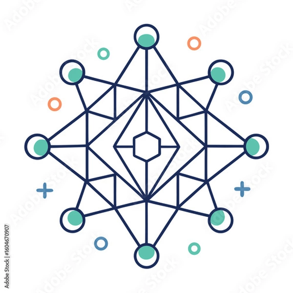 Fototapeta Minimalist Line Art Icon of Neural Network – Futuristic Technology Outline in Flat Design