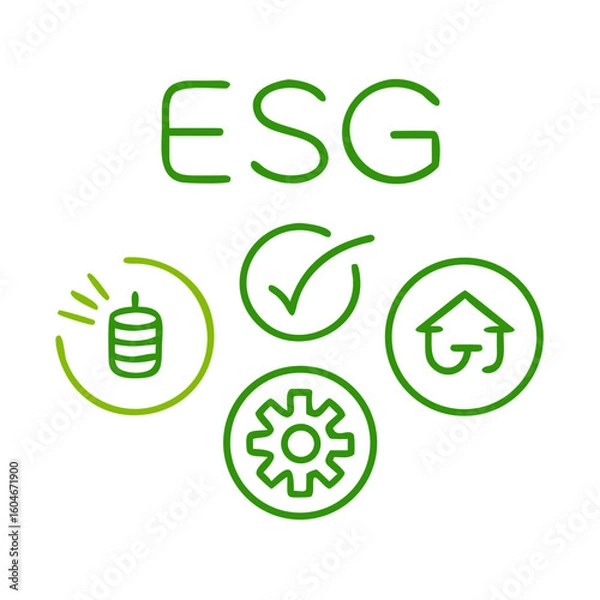 Fototapeta ESG icon representing environmental, social, and governance principles with symbols in green for sustainable business practices